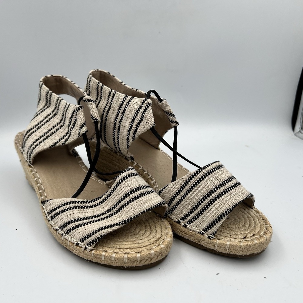 Eileen Fisher Agnes Espadrille Sandals Wedge Heel Natural Black Striped W 7.5